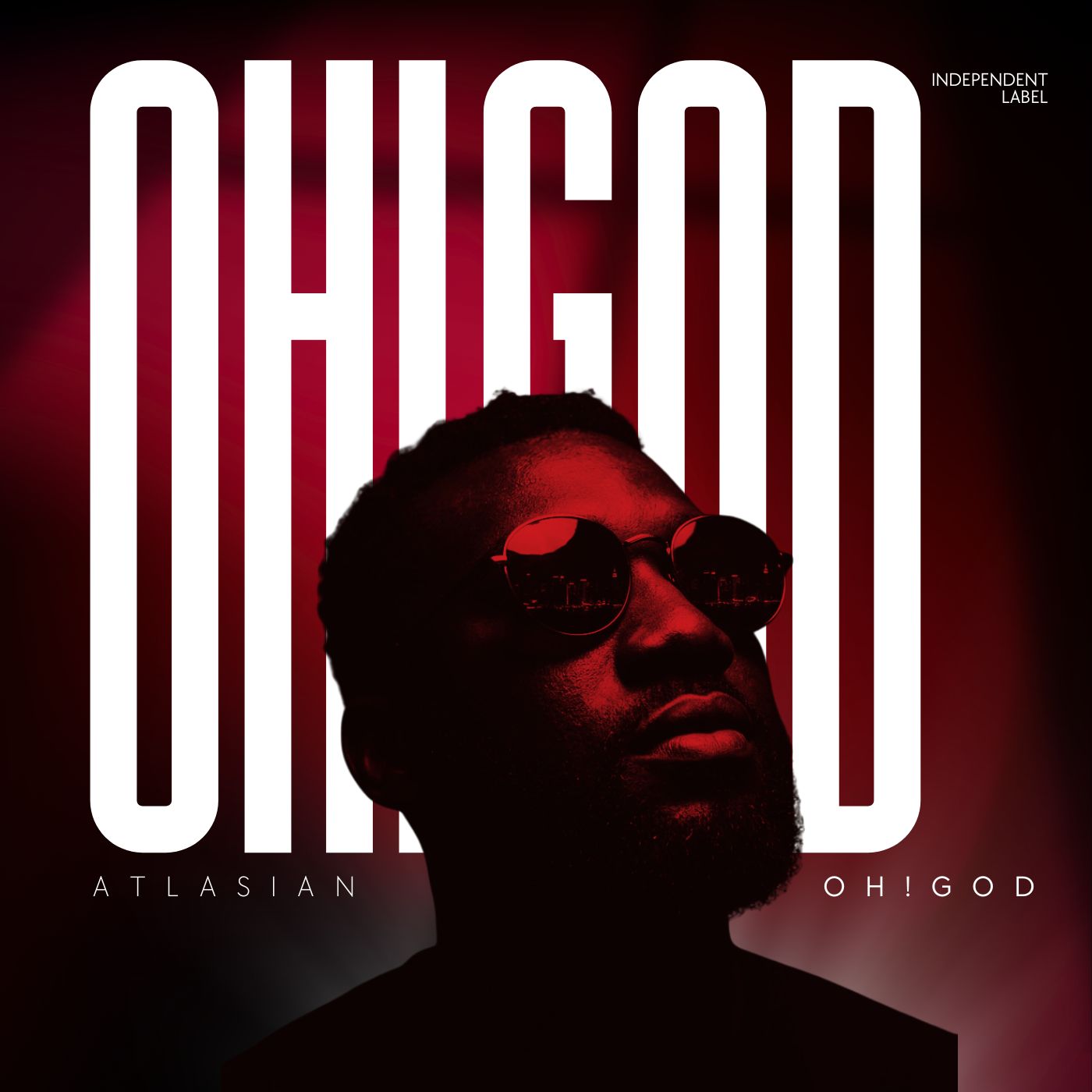 Single cover for Oh God by Atlasian — red-toned portrait with bold typography