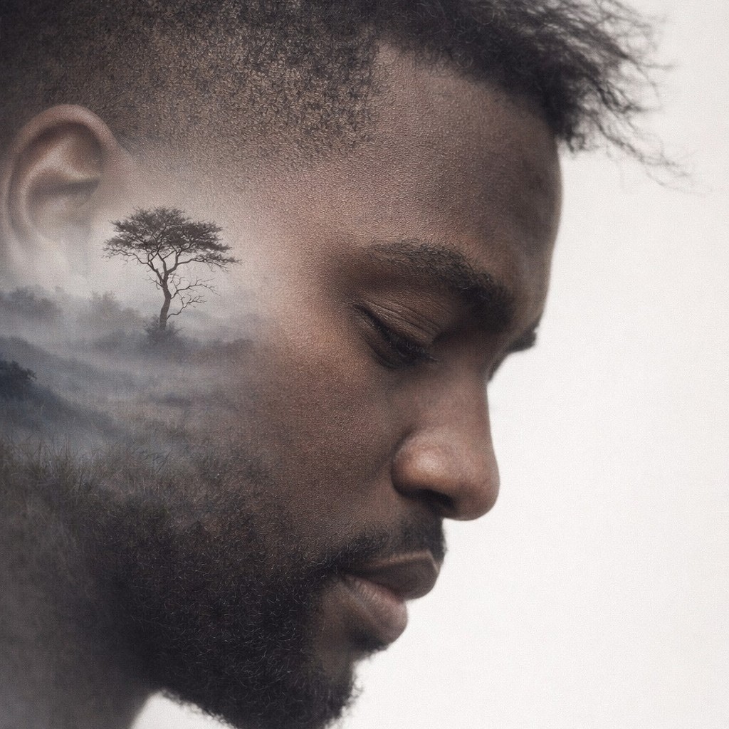 Atlasian channel cover — layered portrait of a person merged with fog and a lone tree